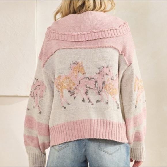 Cozy Horse Veveret Western Graphic Wide Collar Button Down Cardigan - Picture 2 of 2